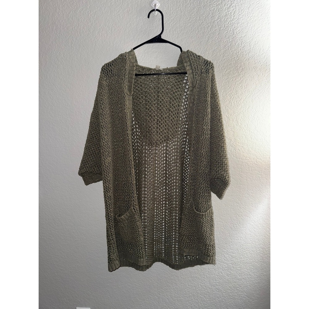 Ecote Urban Outfitters Olive Green Crochet Knit Hooded Cardigan Size L